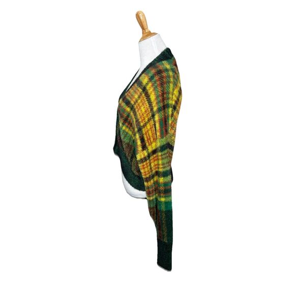 Urban Outfitters Green Yellow Thea Fuzzy Plaid Cropped Cardigan Size XS Womens - Picture 2 of 8
